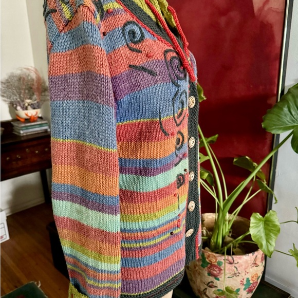 NEWARI hand knit in Nepal MOD BOHO wool sweater,colorful, fun.Cozy - Picture 3 of 8